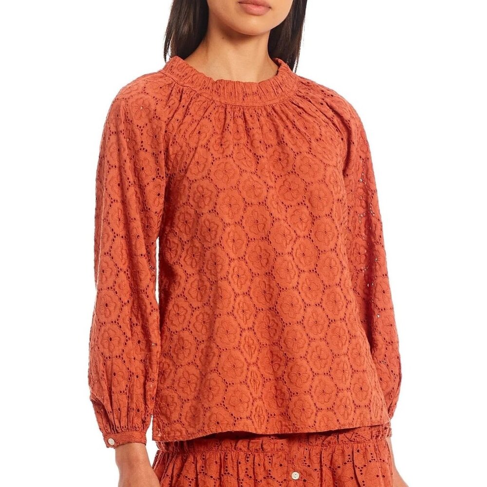 Roller Rabbit Eyelet Blouse Top in Terra - Picture 2 of 14